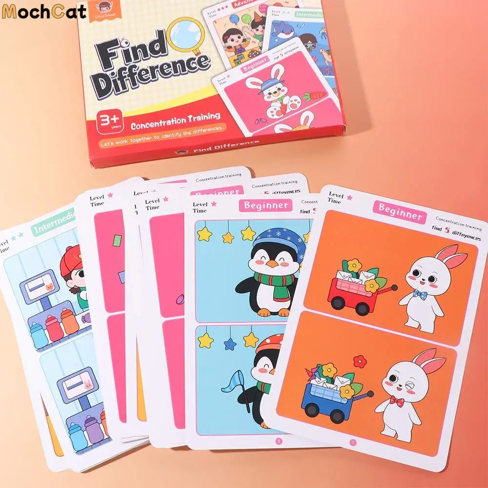 

64 Pages Concentration Training Game Find The Difference Rewritable Puzzle Board Game Card Erasable Focus and Observational