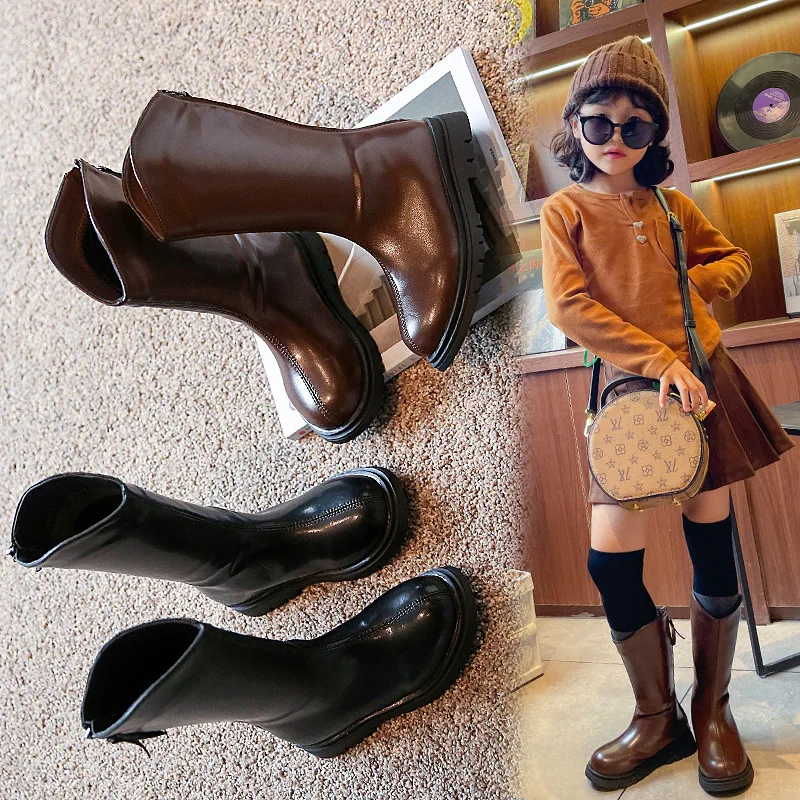 

Anti-slippery Keep Warm Versatile Chic Leather Shoes Autumn Winter New Children High Boots for Girls Fashion Korean Style