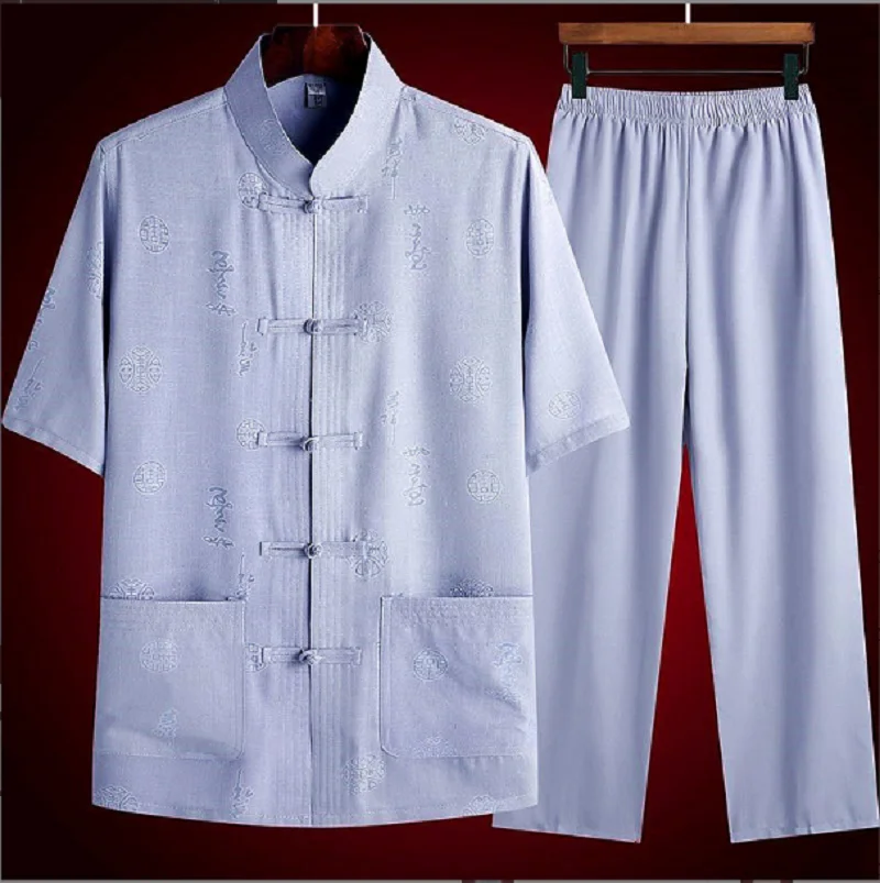 

2025 Hot Sale New Chinese Style Men's Short Sleeve Tang Suit Cotton Linen Kung Fu Tai Chi Martial Arts Clothes Casual Sport Set