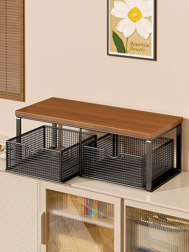 Desktop Organizer Rack Drawer Style Dustproof Storage Shelf Tabletop Tea Bag Cup Holder Iron Frame Structure Two Layers Design