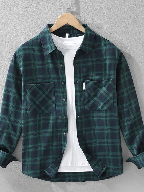 

Retro Plaid Long Sve Men's irt Spring New Casual Color Blo Korean Sle Faionable Urban Polyester Blend irt