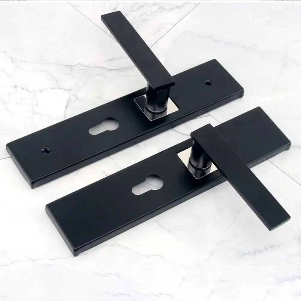 مجموعة مفاتيح قفل مقبض الباب الصامت، قفل باب غرفة النوم المربع العالمي، لوحة سميكة، قفل مقبض الباب الداخلي الأسود