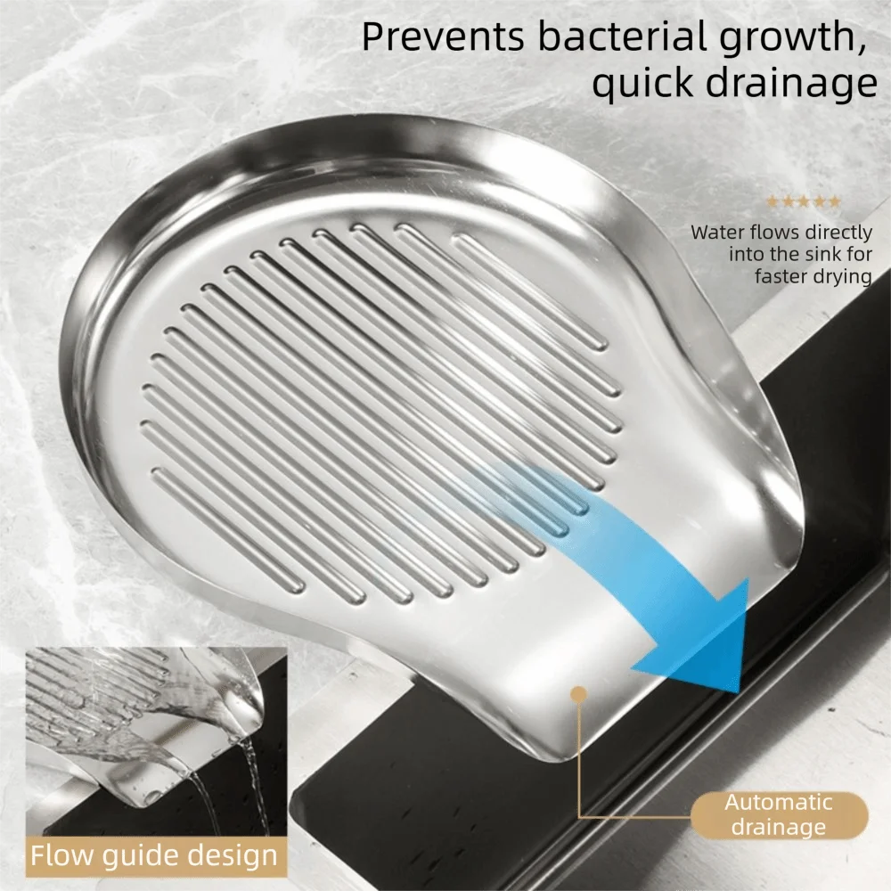 Stainless Steel Dish Drainer Tray Self-Draining Quickly Drying Sink Drip Board Heat-Resistant Multifunctional Dish Drying Rack