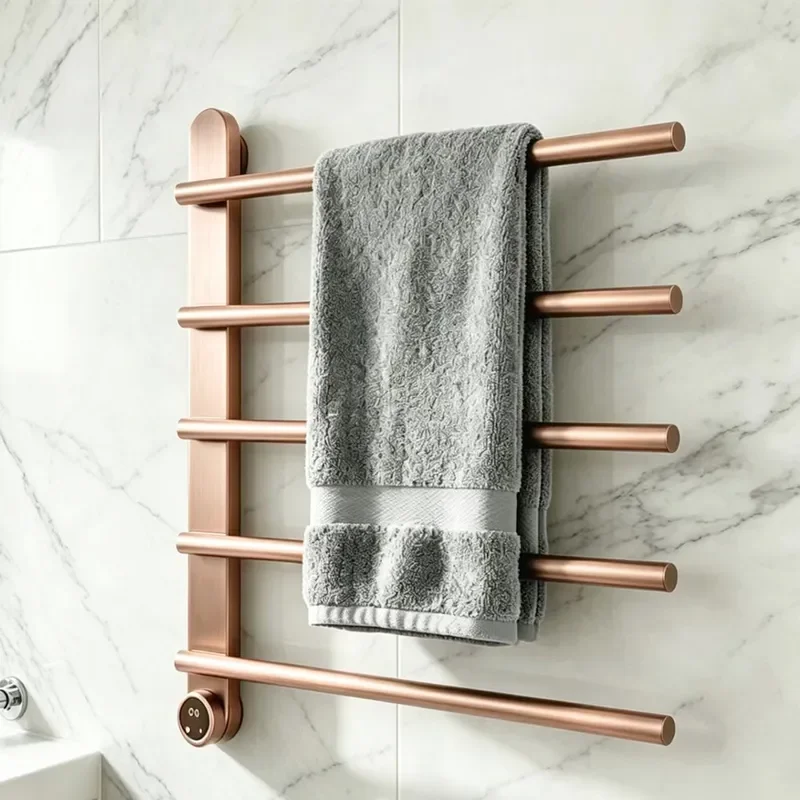 Smart Electric Towel Rack with Digital Touch Screen Constant Temperature Heating Bar for Bathroom Gray Carbon Fiber Style