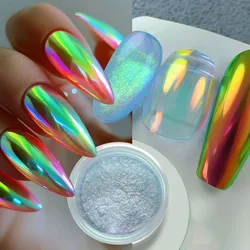 Neon Rainbow Chrome Glitter Nails Aura Clear Mirror Effect Neon Chameleon Nail Powder for Manicure Decoration Rubbing Dust