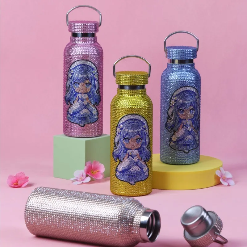 

Czech Decorated Grip Cup Hot-fix Glass Rhinestone Tumbler Food Grade Stainless Steel Thermos Glitter Vacuum Drinkware Coffee Mug