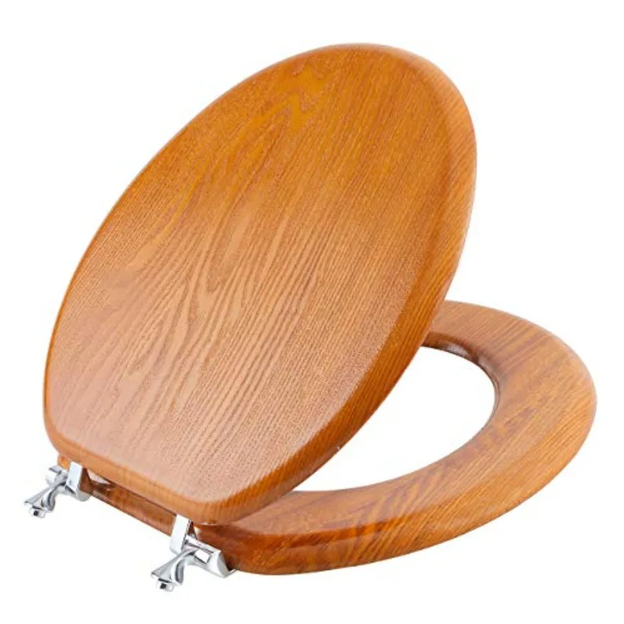 

Durable Veneer Natural Toilet Seat Metal Hinged Easy Clean Anti-scratch American Standard Round Color
