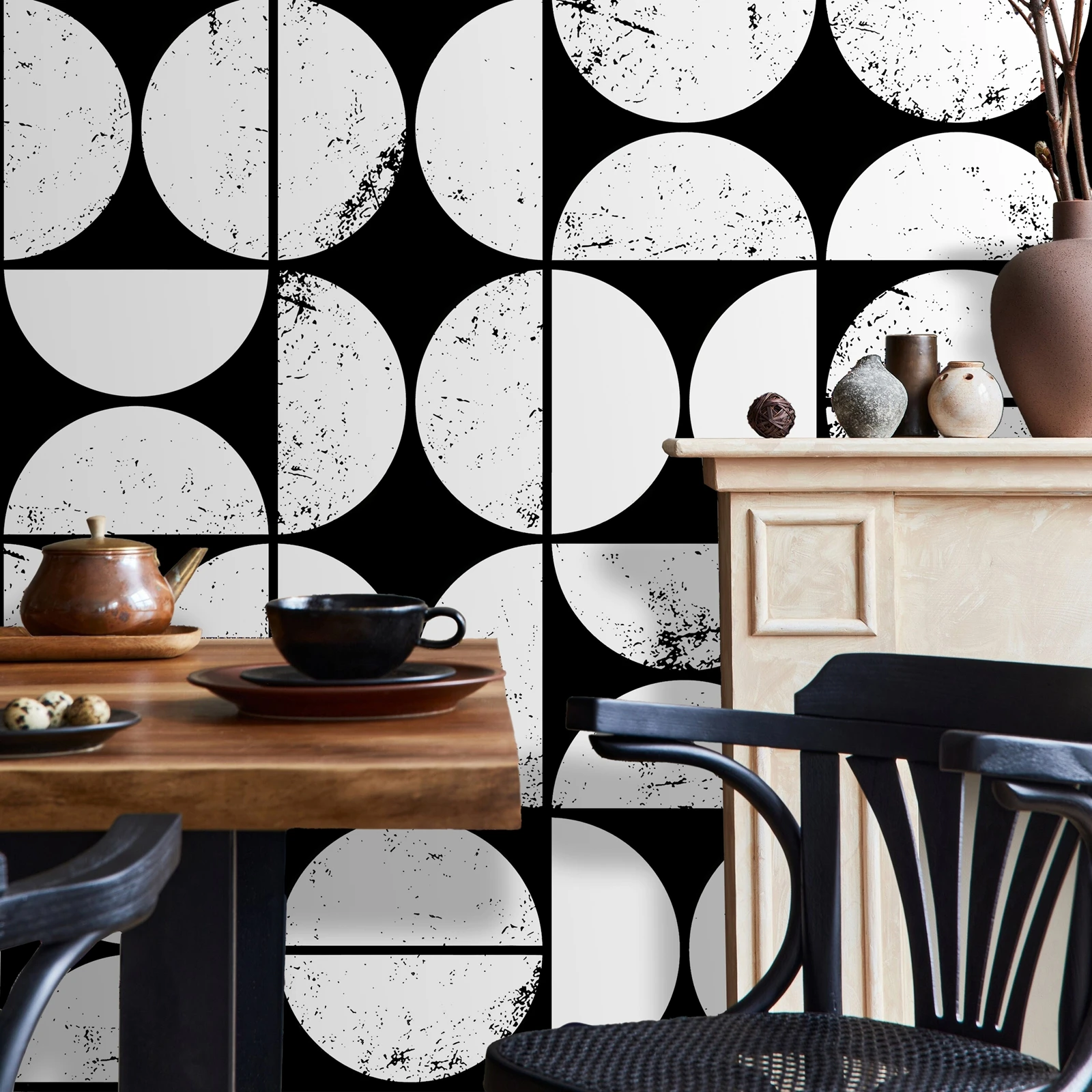 

Настенная роспись с геометрическим рисунком, абстрактные клейкие обои с черно-белым круглым дизайном, обои с отрывом и наклейкой, аксессуары для дома