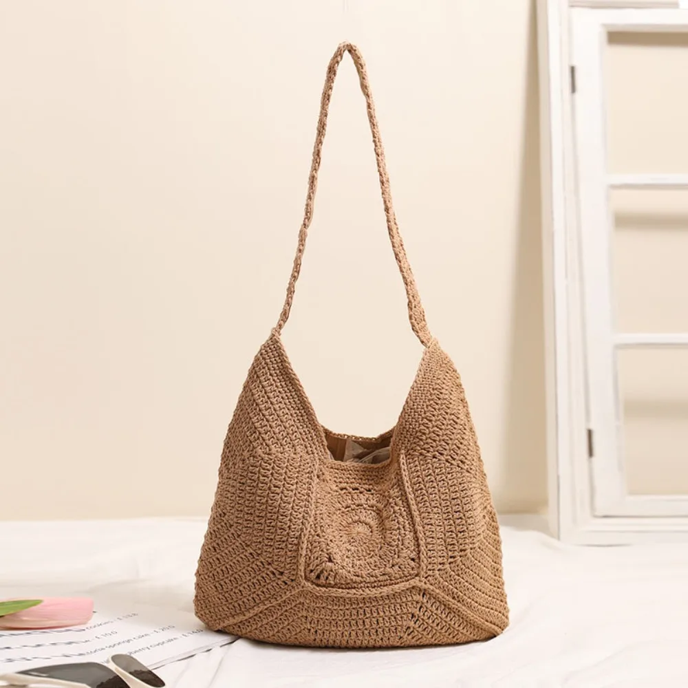Premium Single Shoulder Large Capacity Cotton Thread Woven Hollow Flower Straw  Vacation Wind Beach Versatile Women's Bag view 3