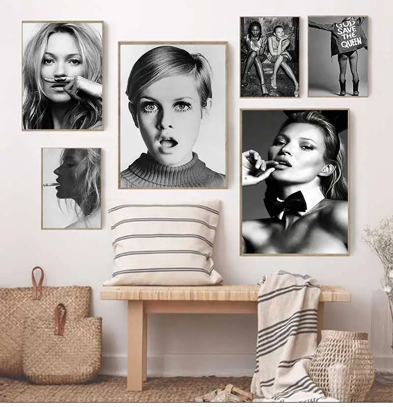 Vintage Sexy Supermodel Kate Moss Poster Smoking Canvas Painting Print Wall Art Feminist Fashion Wall Art Picture Hoom Decor
