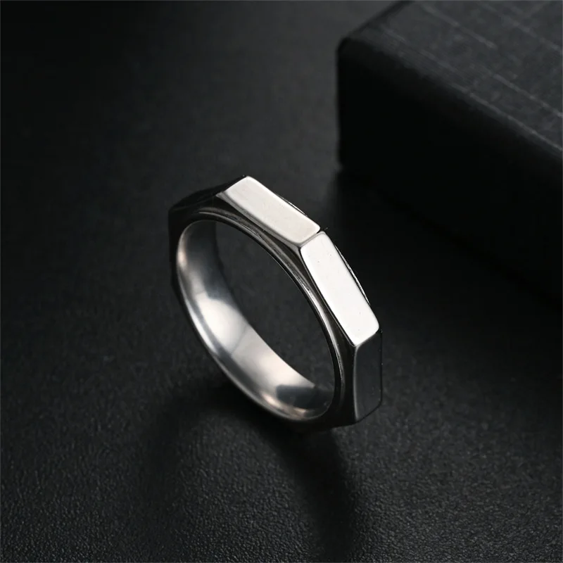 5MM 패션 육각형 티타늄 스틸 링 너트 모양 불안 완화 감압 중성 스피너 링 안일로 안티에스트레스