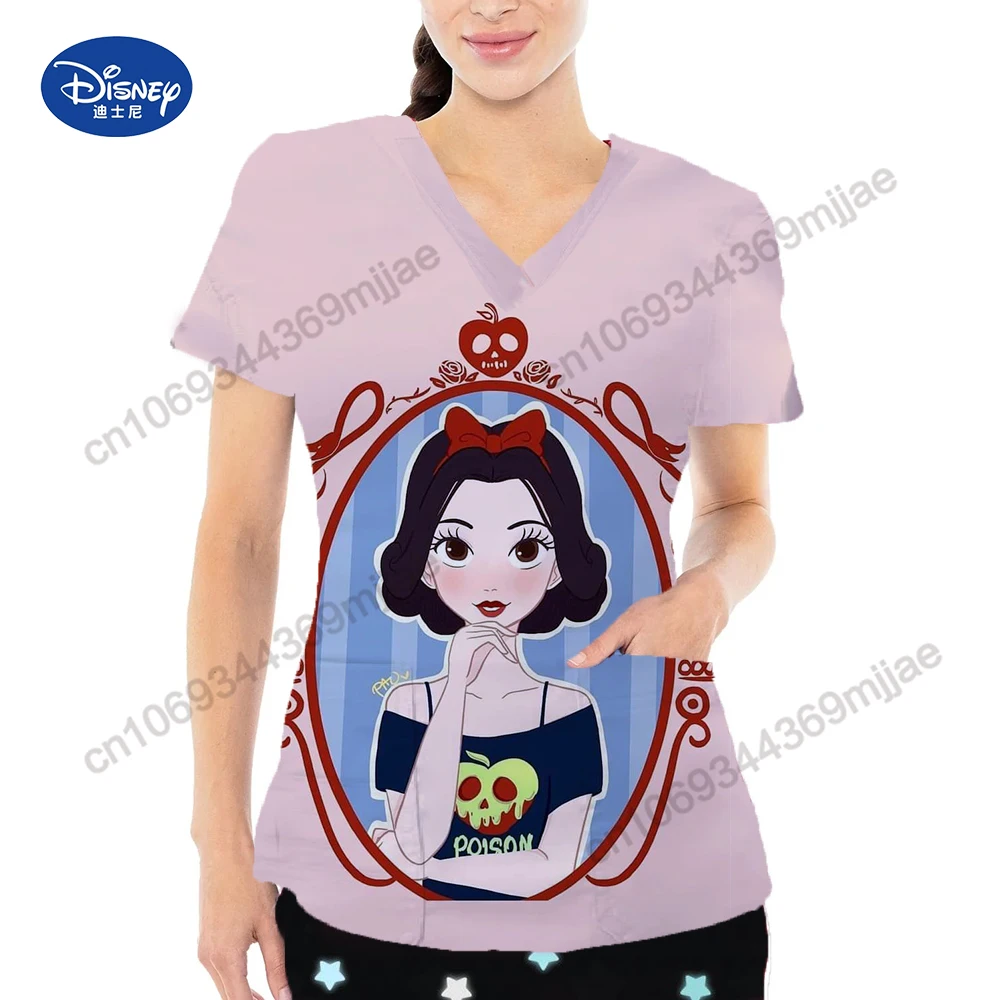 Summer Short Sleeves Clothes for Women Cartoon Pattern Female T-shirts V-neck Design Women\'s Tops Large Pocket Casual Clothes