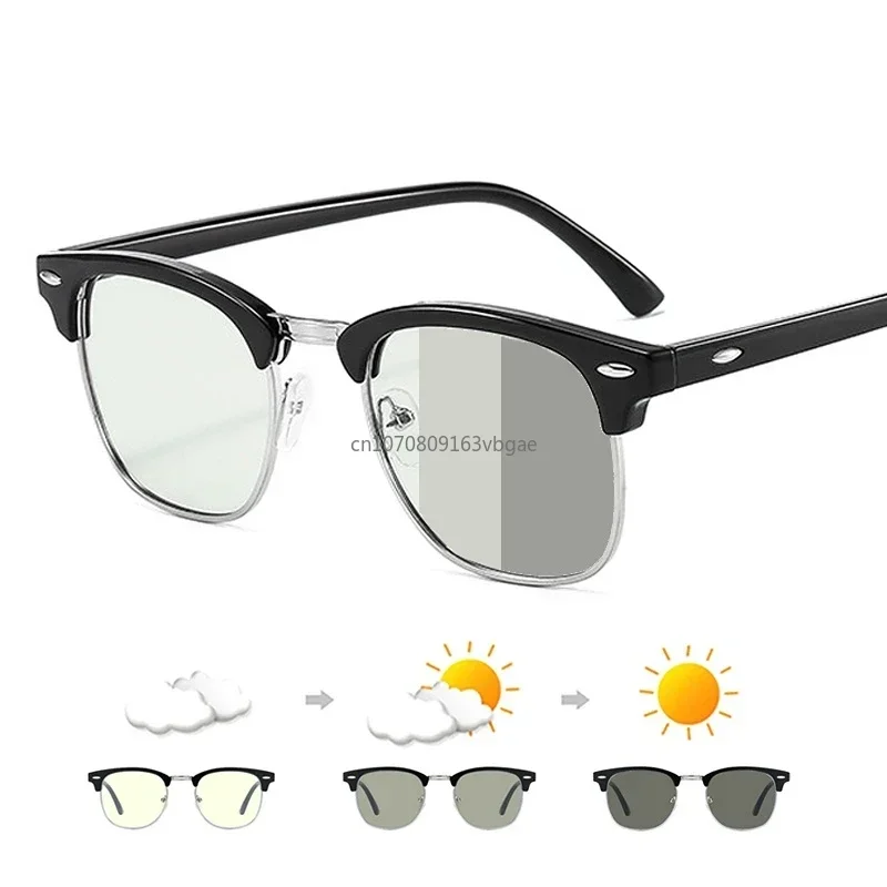 Lunettes photochromiques semi-cerclées pour hommes et femmes, anti-lumière bleue, bloquant les documents, lunettes proxy, lunettes carrées rétro, rayons informatiques