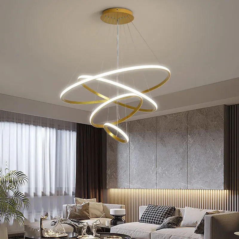 

Modern Pendant Lamp Led Rings Circle Ceiling Hanging Chandelier Loft Living Dining Room Kitchen Indoor Lighting Fixture