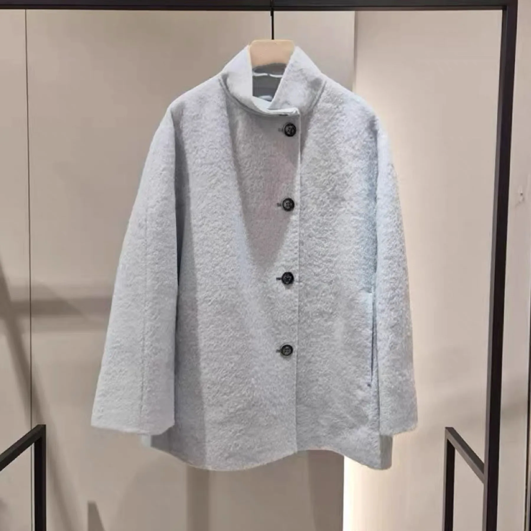 

Lemon Cheese Double-Faced Hand-Stitched Fce-Like Woolen Coat Stand-Collar Versatile Slimming Faionable Women's Jaet