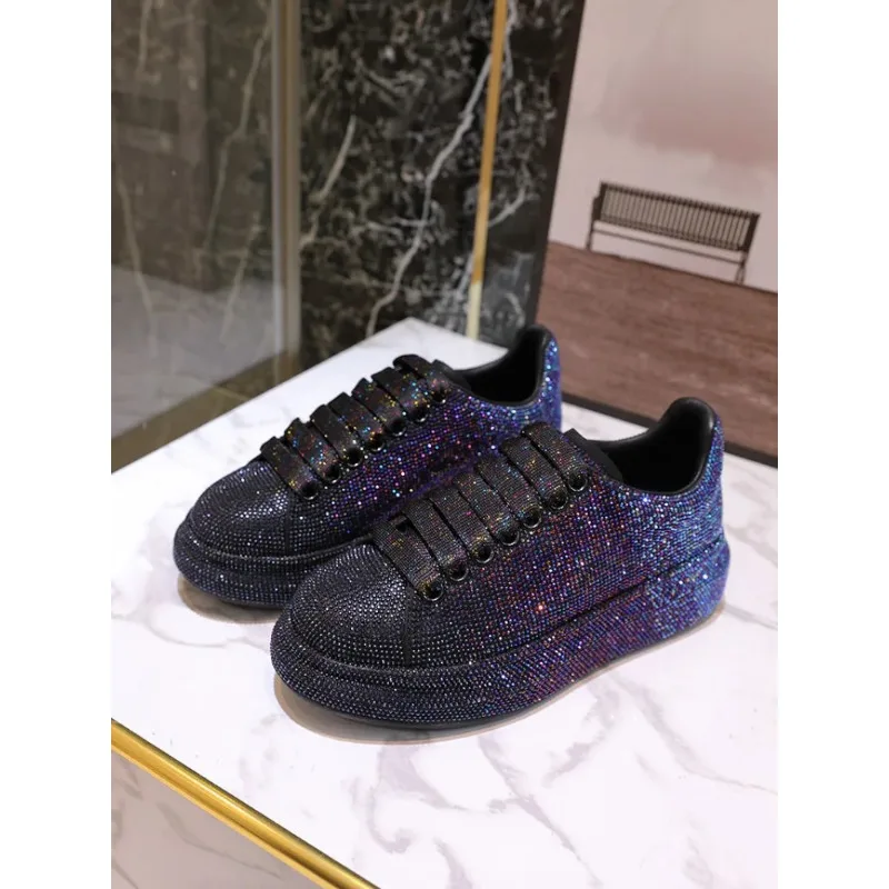 2024 Autumn Leather Women Shoes New Style Fashion Pink Platform Shoes Ins Platforms Sneakers Tide Shine Bling Rhinestone Shoes