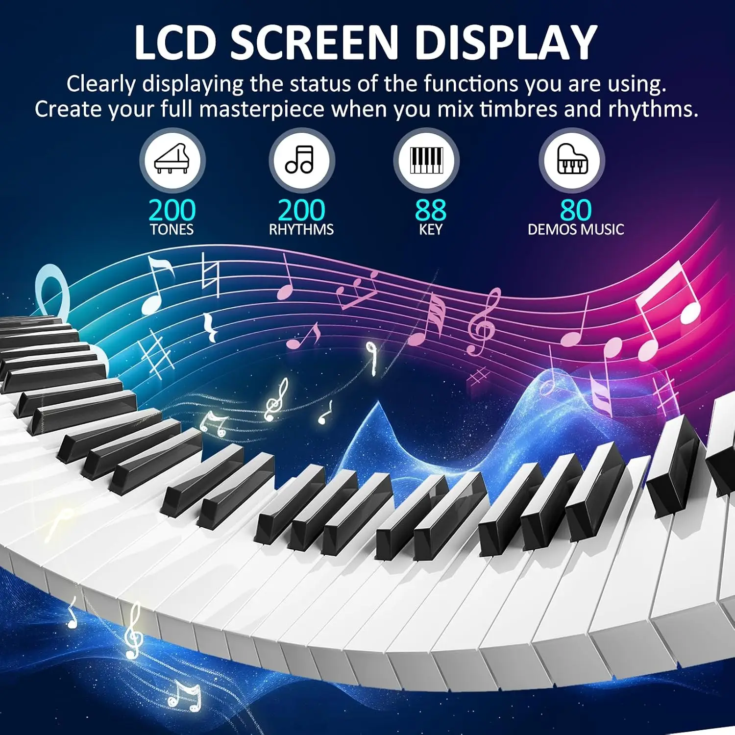 Beginner 88-Key Digital Piano, Full-Size Semi-Weighted Keyboard, Comes with Sustain Pedal, Power Supply, Stand, and Headphones