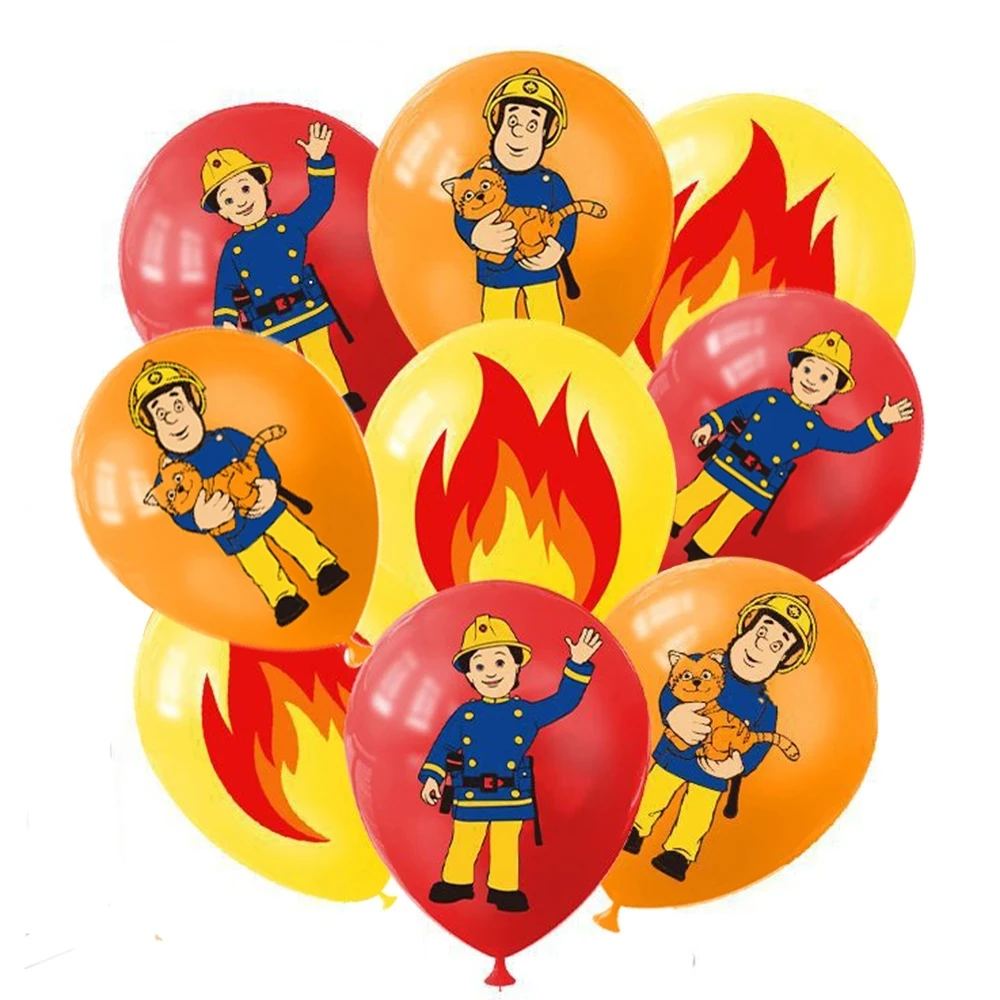 Fireman Sam Balloons Fire Truck Banner Cake Topper Firefighter Theme Birthday Party Decorations Baby Shower Fire Engine Supplies