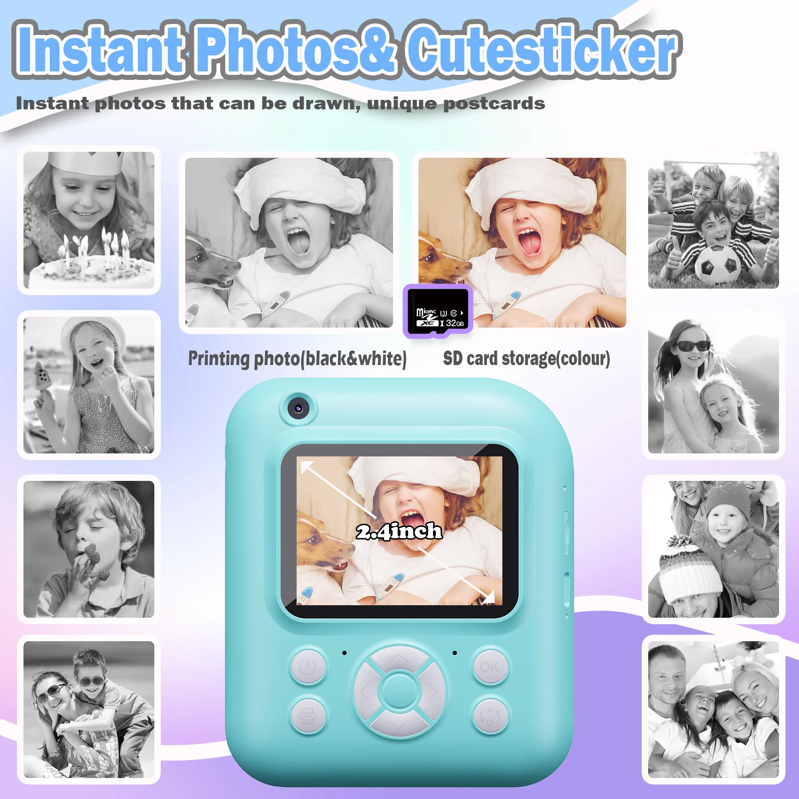 Instant Print Camera Digital Camera With 3 Rolls Print Paper, 1080P HD Ditigal Camera 2.4 Inch Screen, Selfie Video Camera, USB Cable/Color Pen/Bag/ Included, electronics，Small For Boys Girls Teens Students Seniors，Christmas, Halloween, Thanksgiving Gifts view 3