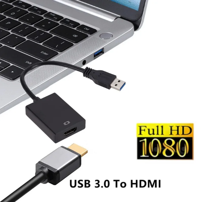 GRWIBEOU 1080P HD USB 3.0 إلى HDMI-متوافق محول الصوت والفيديو كابل محمول للكمبيوتر المحمول ويندوز العارض HDTV