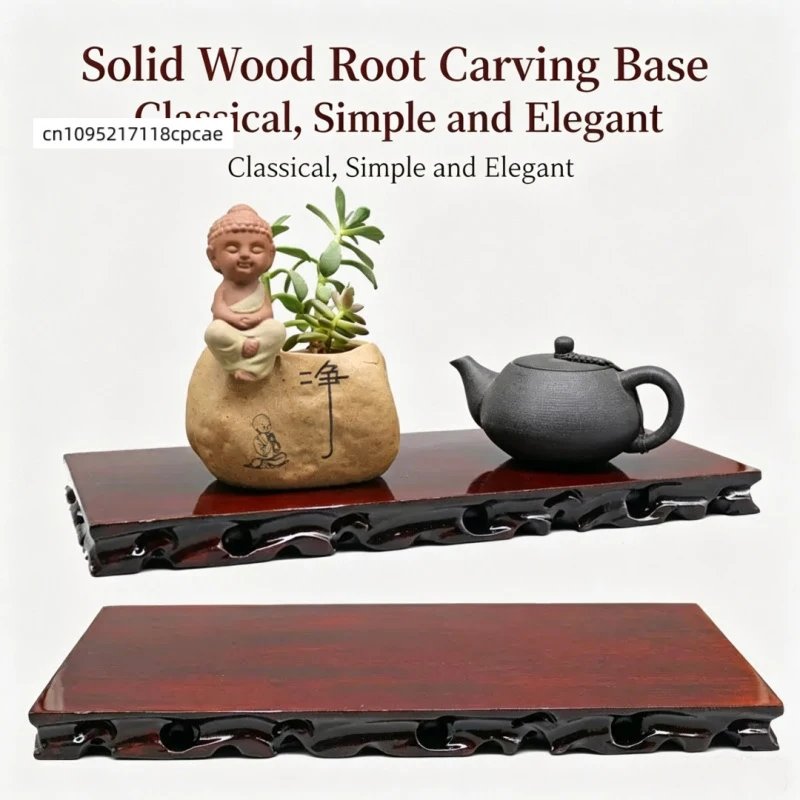 Solid Wood Root Carving Display Stand, Rectangular Decorative Base for Vase, Teapot, Buddha Statue, Tea Sets Pedestal
