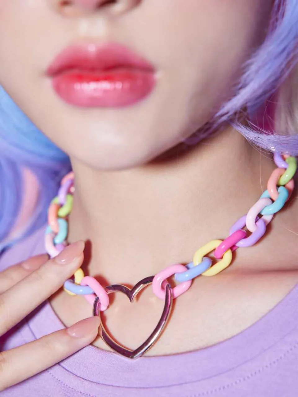 Y2K Jewelry Candy Color Resin Chain Peach Heart Pendant Necklace for Women Fashion Cute Harajuku Necklace Charm 90s Aesthetic