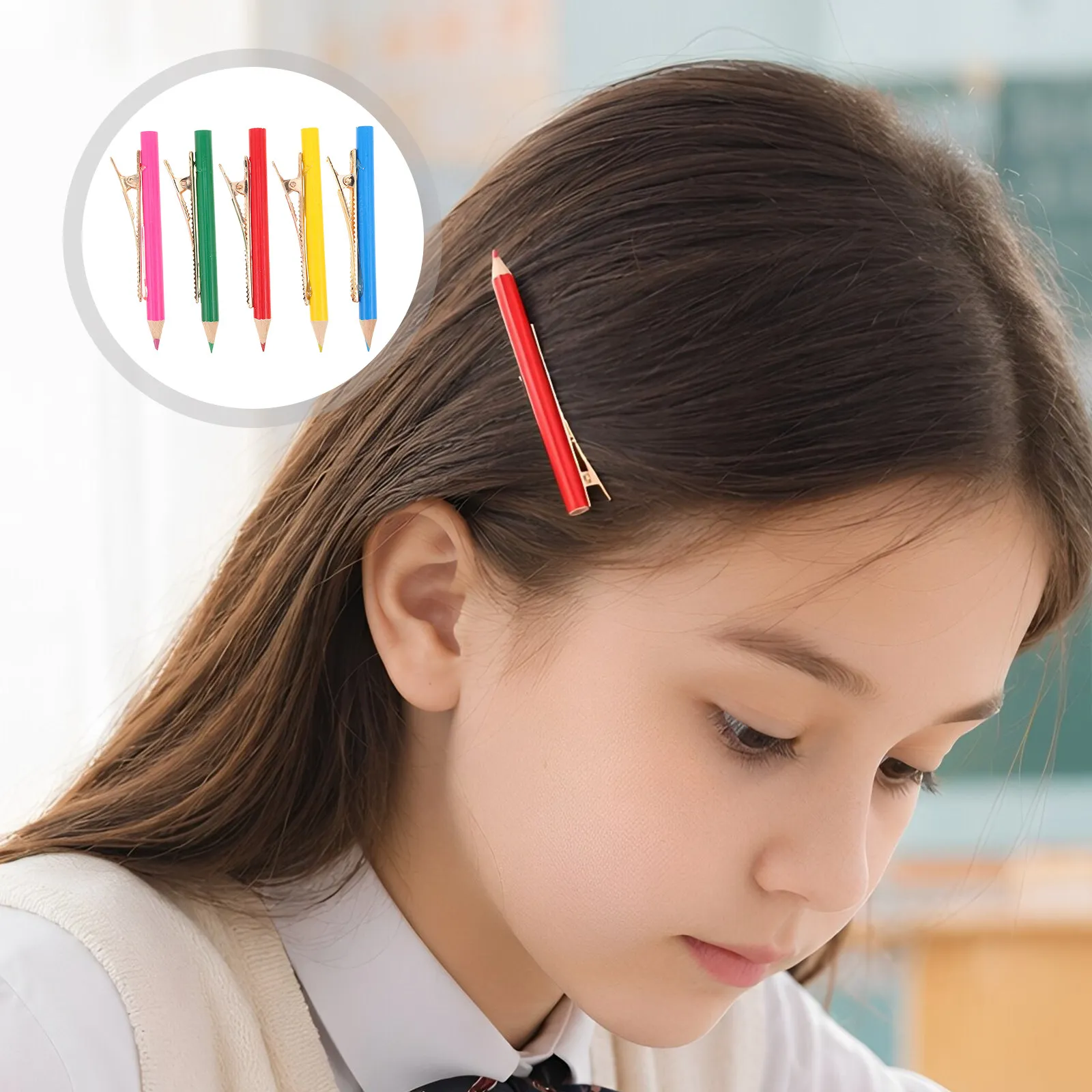 15Pcs Multicolor Pencil Hair Clips Strong Hold Cartoon Pencil Clips Back to School Gifts for Teachers and Students