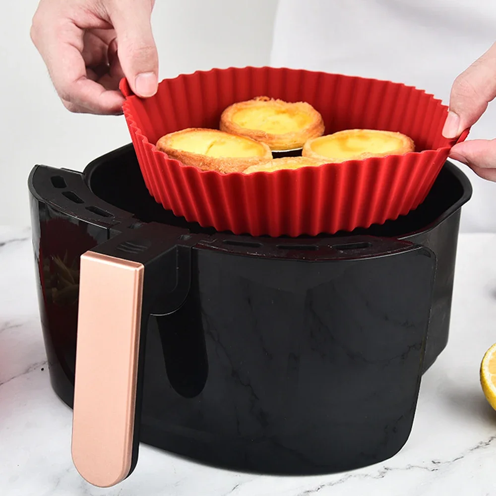 Round Air Fryer Silicone Pot - Oven Baking Tray & Fried Chicken Basket Mat Reusable Grill Pan Essential Kitchen Accessories