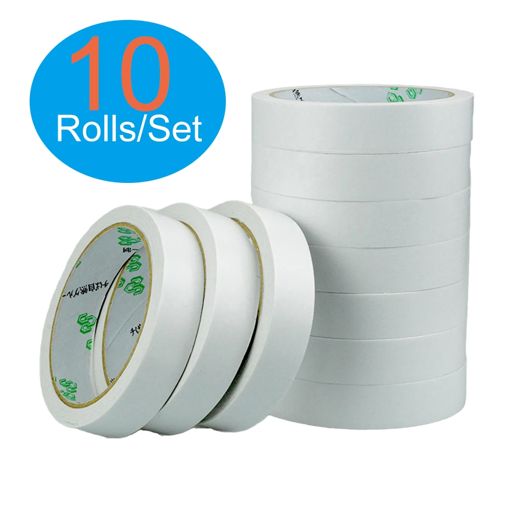

10Rolls White Double Sided Adhesive Tape Paper Strong Ultra-thin High-adhesive Cotton for Home Office Double Sided Tape