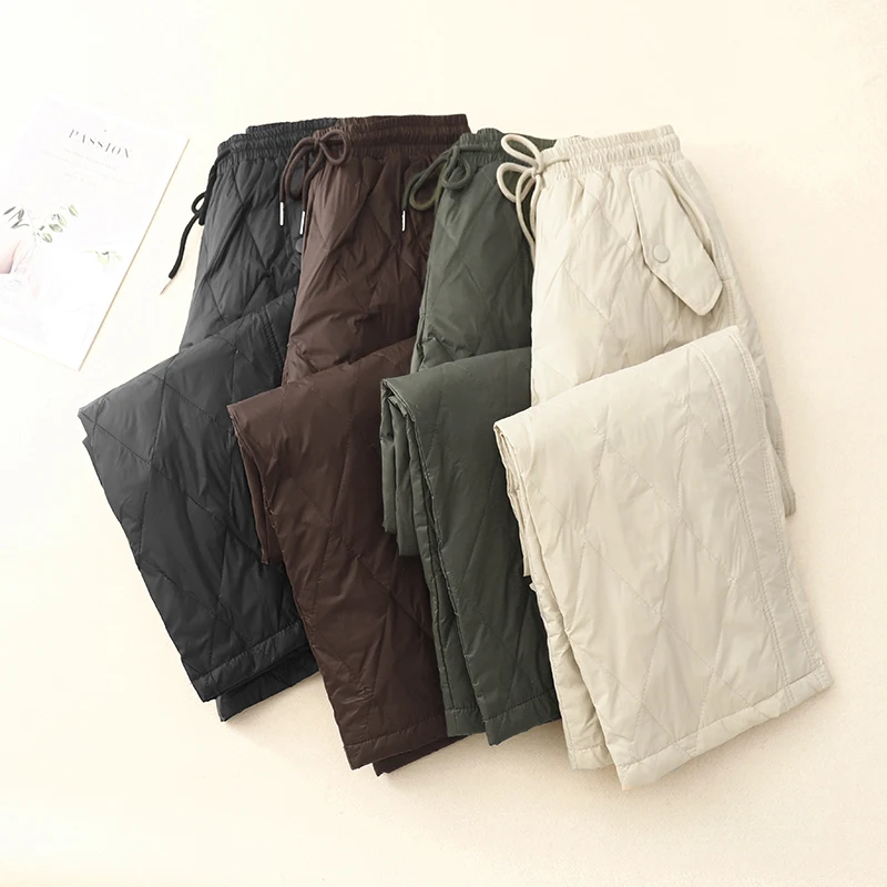 Pantaloni di cotone alla moda per le donne Inverno Nuovi pantaloni lunghi versatili casual dritti larghi Pantaloni lunghi di colore caldo da donna