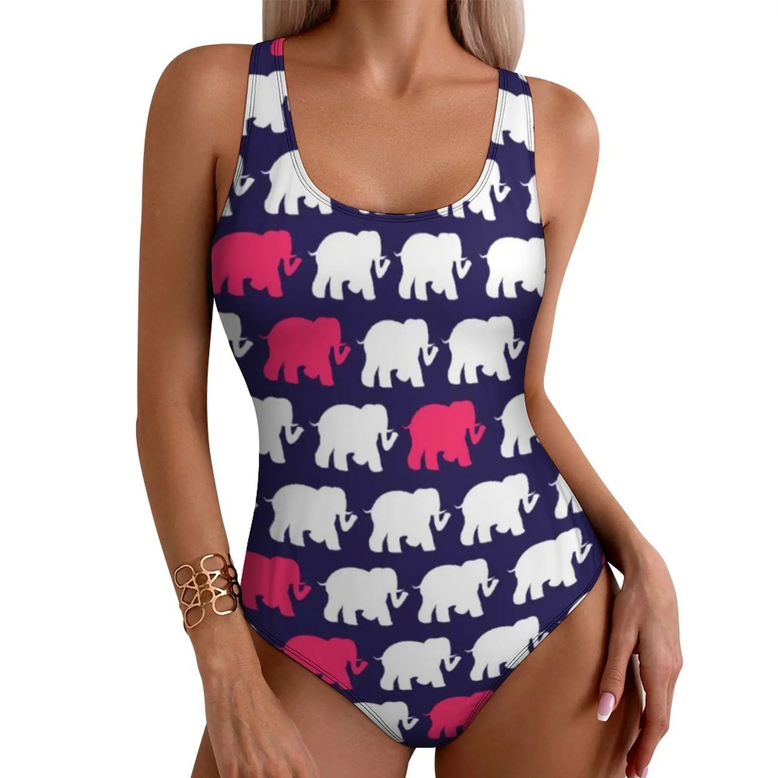 

Elephant Art Swimsuit Blue and Pink Elephants Design Push Up Swimwear One Piece Beach Bathing Suits Swimsuits Graphic Beach Wear