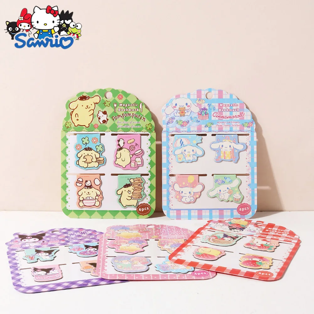 4PCS/Set Sanrio Cartoon Magnetic Bookmark Children\'s Stationery School Office Supplies Kawaii Anime Notepad Index GiftFor Friend