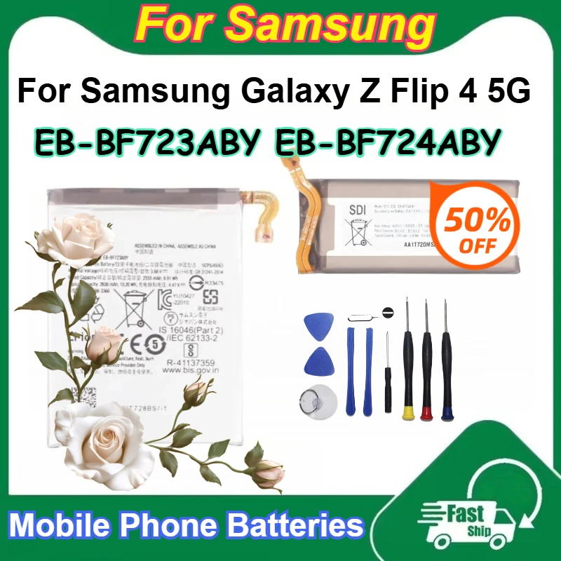 

For Samsung Galaxy Z Flip 4 5G EB-BF723ABY EB-BF724ABY 2630mAh/1070mAh Rechargeable Mobile Phone Batteries +Tools