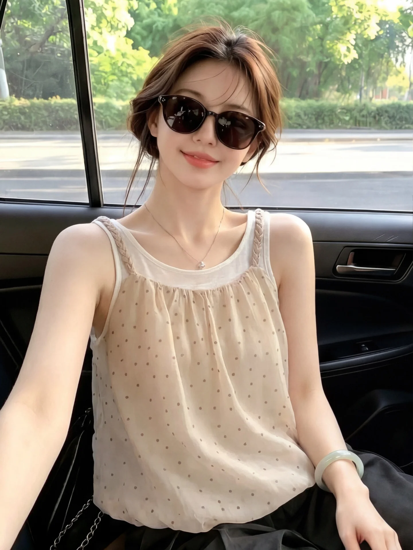 

Summer New Sweet Girl Matching Set Women's Fashionable Polka Dot Camisole Top And Inner Wear Two-Piece Ensemble