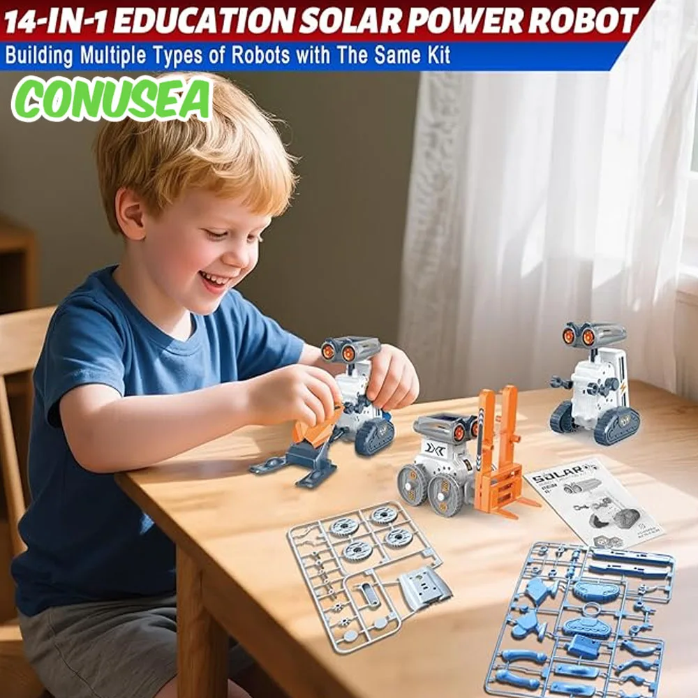 14 in 1 Kit Pembuatan Robot Tenaga Surya, Robot Tenaga Surya yang Sudah Dirakit, Mainan Blok, Puzzle Sains, Permainan Edukasi, Hadiah untuk Anak-Anak