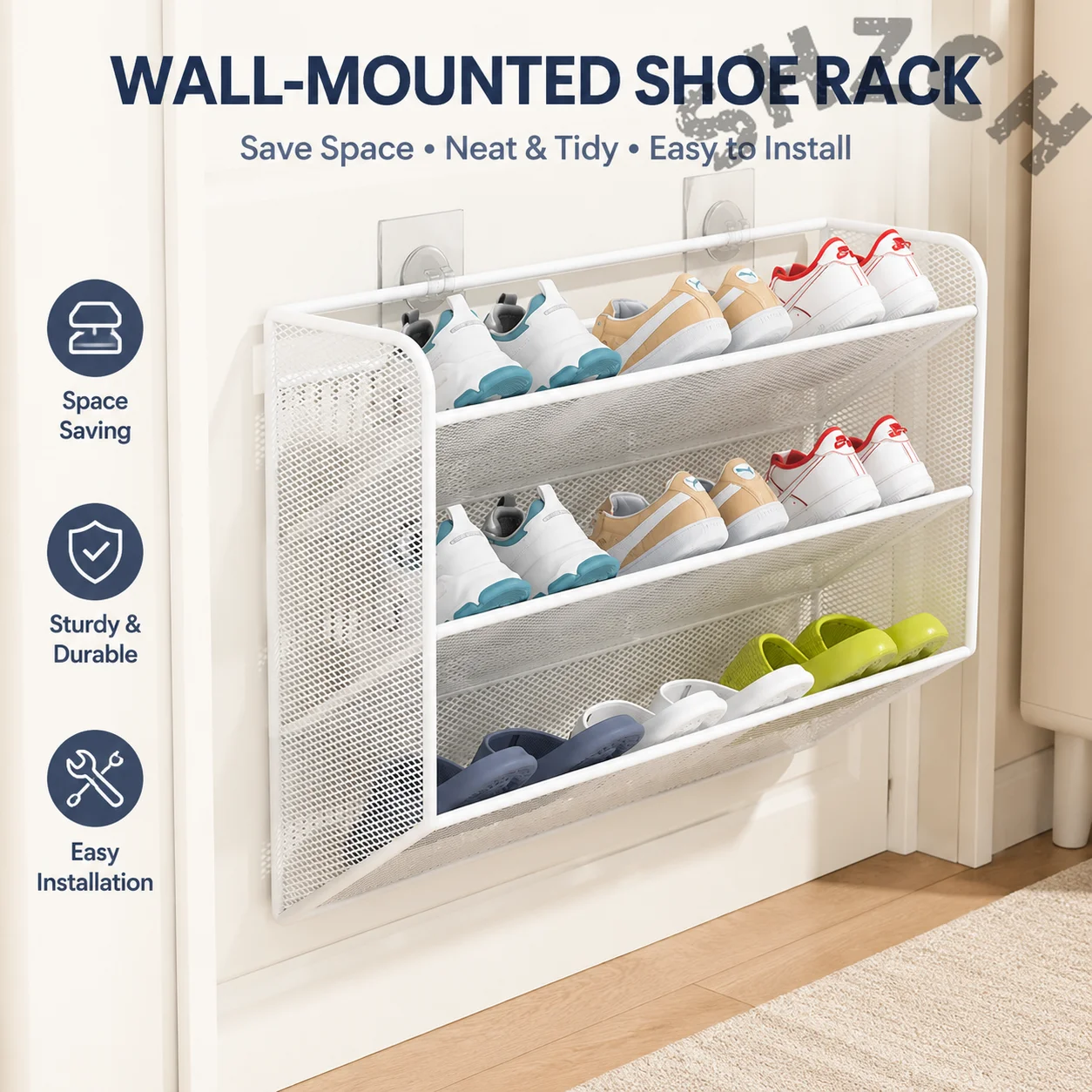 Heavy-Duty Rust-Resistant Wall-Mounted Shoe Rack – Damp-Proof Multi-Tier Entryway & Bathroom Door Hanger