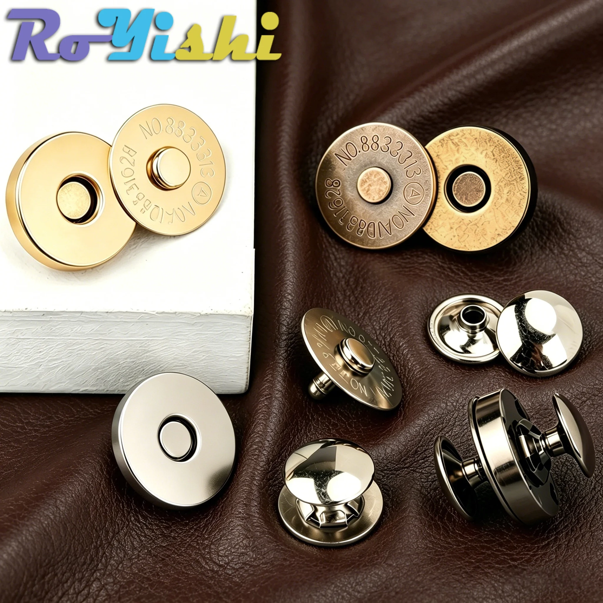 10-100Sets RoYishi 14/18mm Diameter Round Magnetic Snap Sets, Strong Magnetic Button Clasps Double-Sided Magnetic Leather Snaps