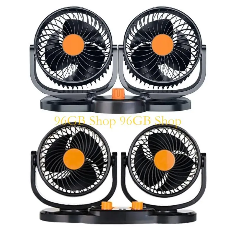 

96GB Car Fan Double Head USB Fan for Car with Powerful Cooling 360 Rotation 3Wind Speed Desk Fan for SUV Truck Home