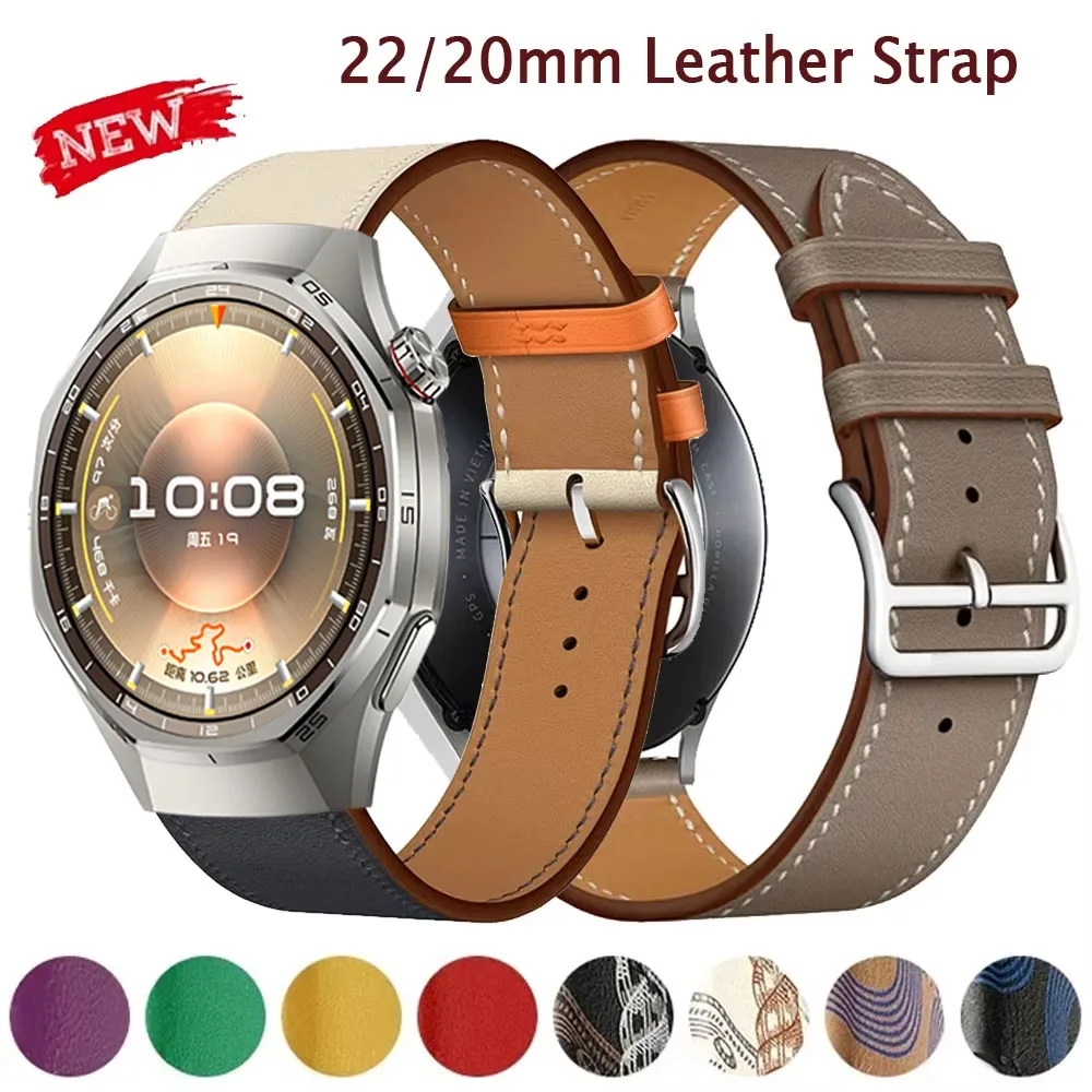 20/22mm Leather Strap For Samsung Galaxy Watch 4/5/6/7 40mm 44mm Wristband Belt Huawei Watch 5 4 GT4/5/6/6-5Pro 46mm Band Correa