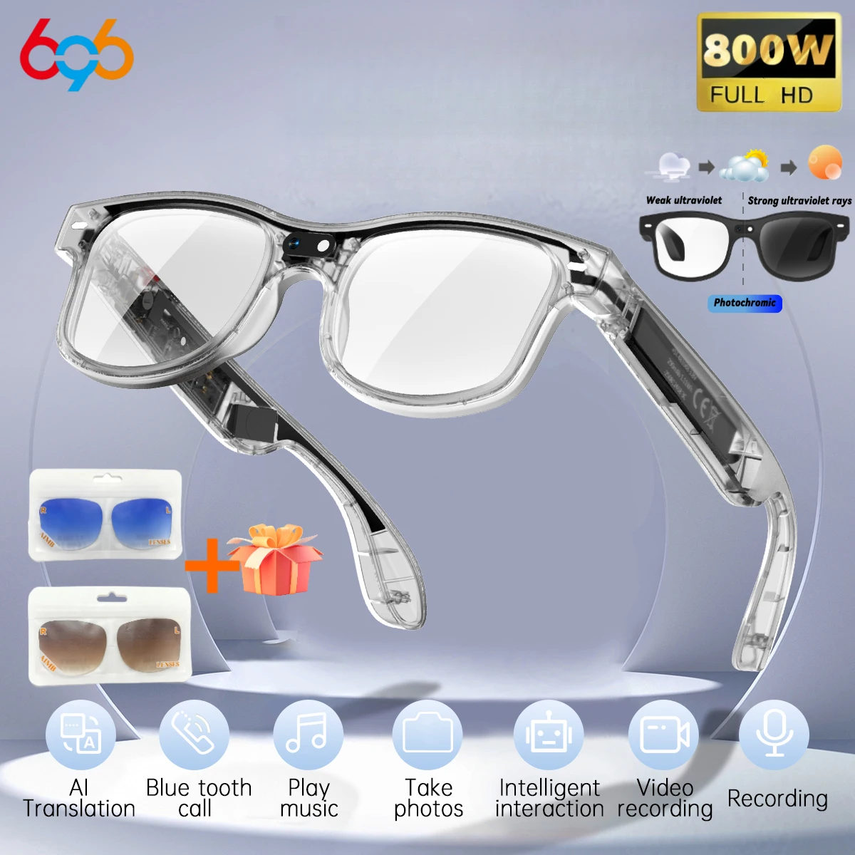 

New Cycling Smart Glasses Outdoor Sunglasses Drive Blue Tooth Call Glasses 8MP Camera Real-Time Translation Video Recording
