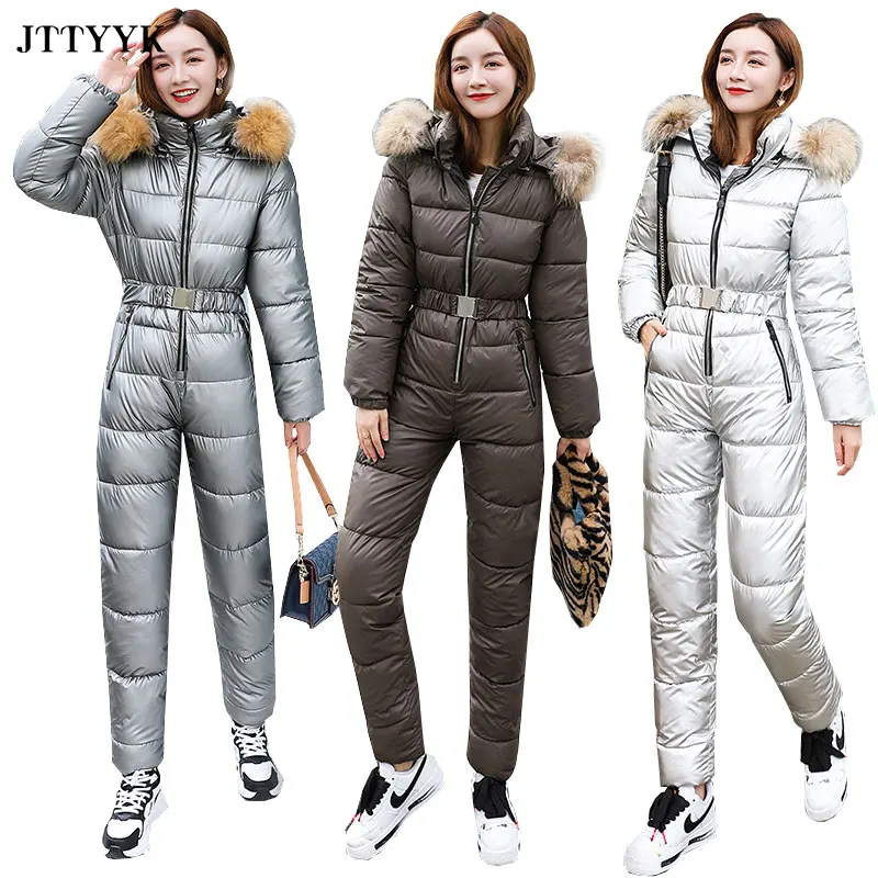 -20 Degrees Warm One Piece Jumpsuit Women Outfit Ski Suit Jacket Winter Parka Female Hooded Bodysuit Overalls Women Tracksuits