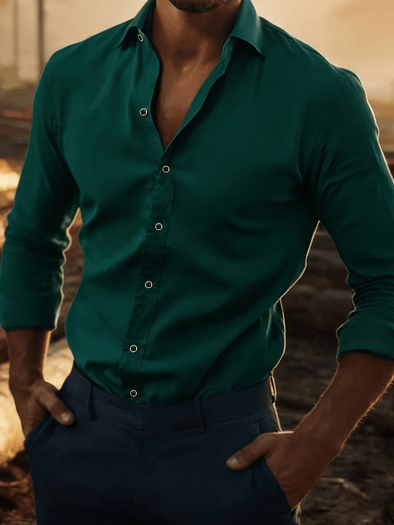 

Men's solid-color business shirt - Classic solid-color button-down long-sleeve, easy-to-clean style