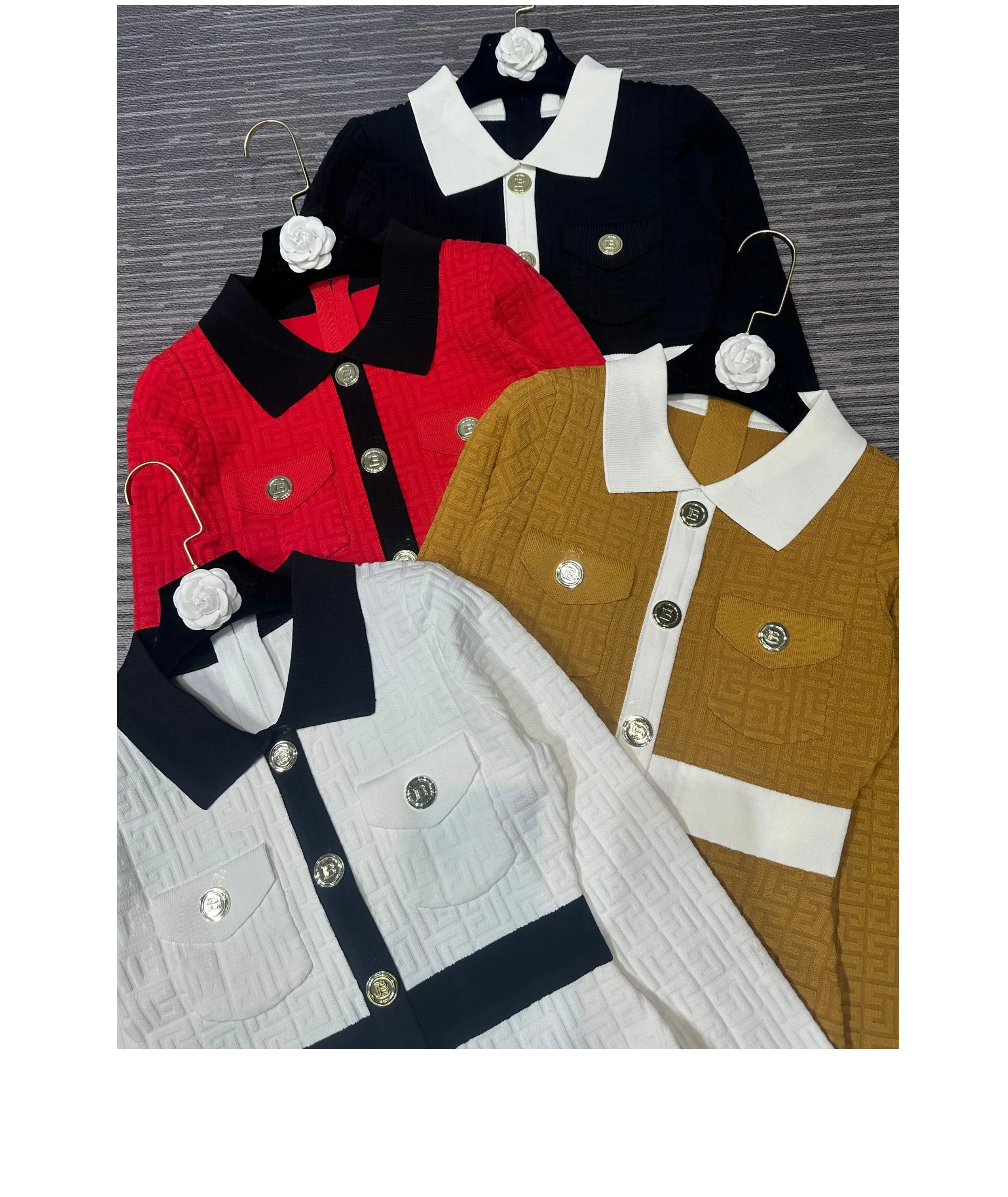 High Quality Women Winter New Polo Collar Colour Blocking Slim Thin Pullover Knitted Long-Sleeved Dresses