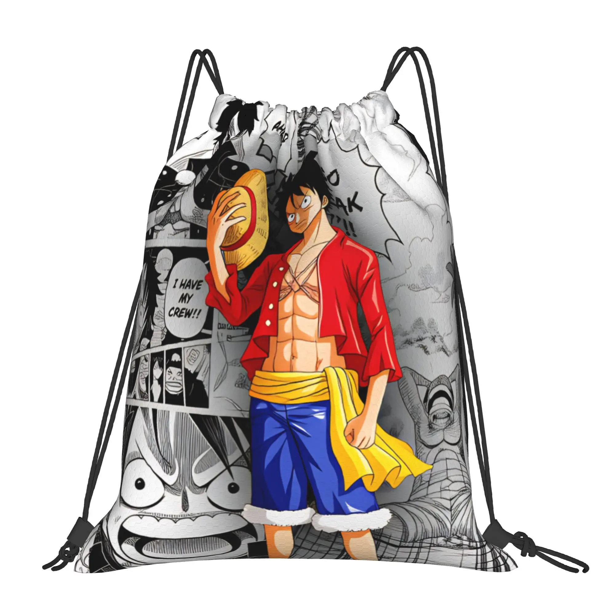 Mochilas con cordón de One Piece de Luffy para mujer y hombre, ligeras, de anime, manga clásica, película, gimnasio, deportes, sacos de compras