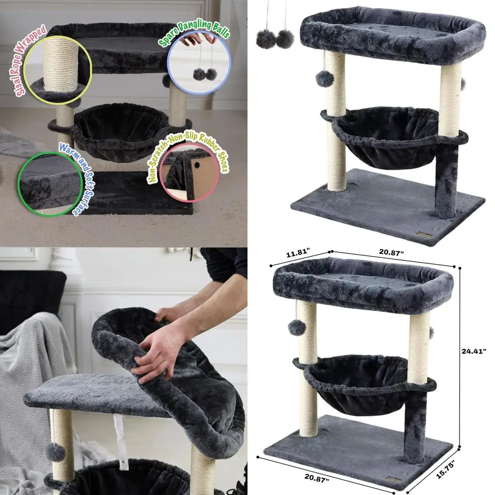

24 Multi-Level Indoor Cat Tree with Hammock, Scratching Post, and Compact Bed - Dark Gray