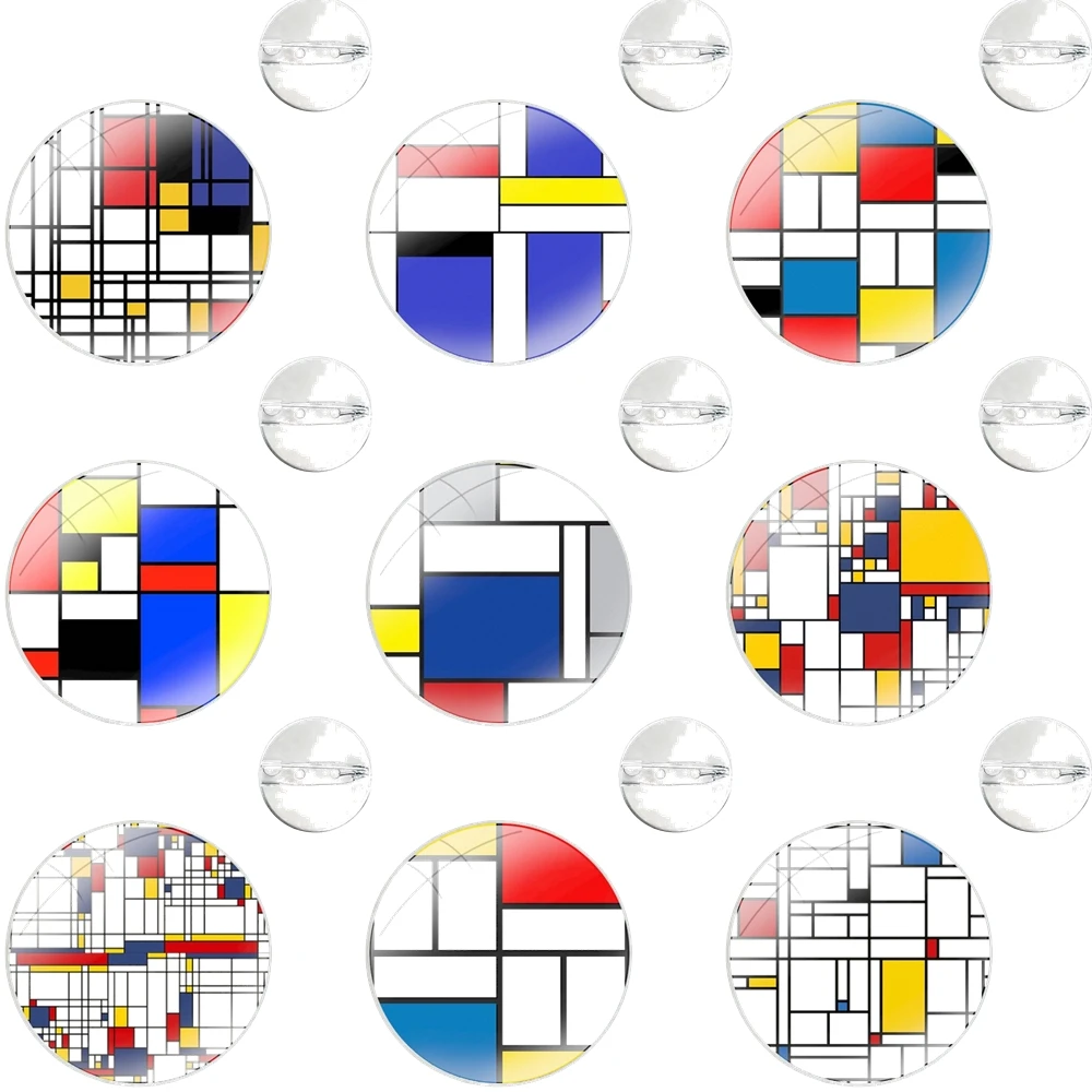 Piet Mondrian Abstract Art Pins Badge Metal Brooches For Clothes Backpack Decoration gift