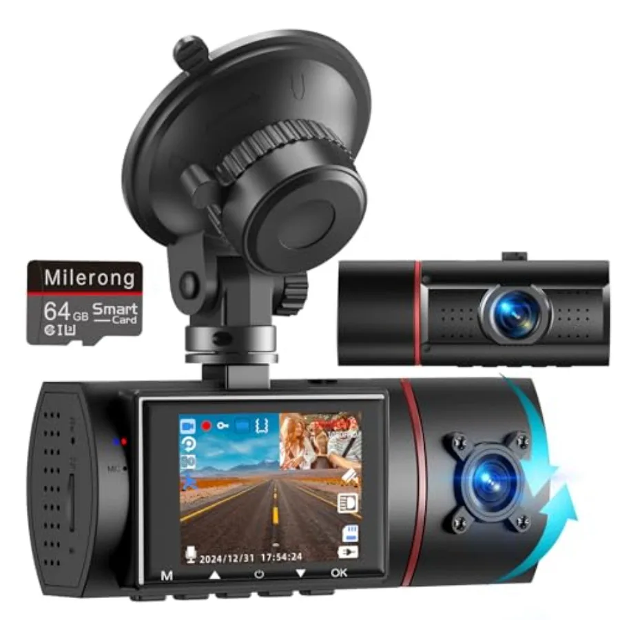 

Dual Dash Cam Front and Inside with 64GB Card, X25 1080P Dash Camera for Cars with Infrared Night Vision, Loop Recording, G-Sen