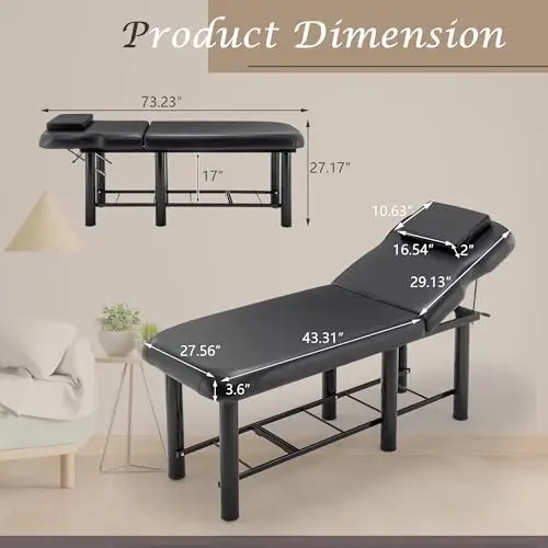 Professional Massage Bed 73 Inch, Treatment Table Salon with Removable Headrest, Faux Leather Stationary Physical