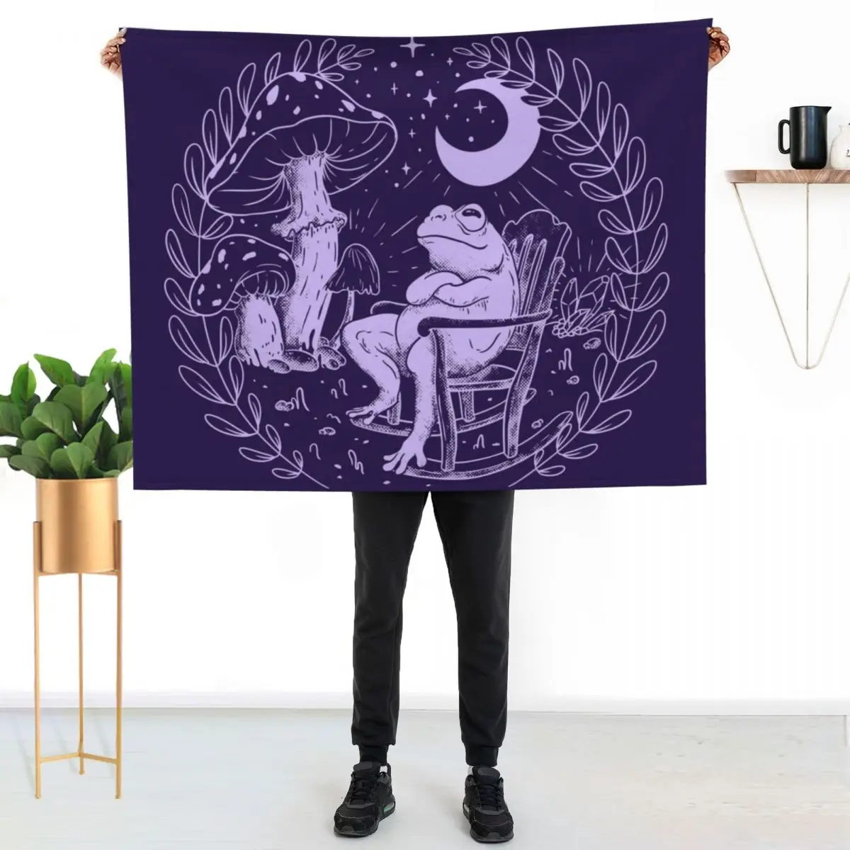 Goblincore Aesthetic Cottagecore Frog Chilling - waiting for mushrooms to grow - Weirdcore Dreamcore Mycology Fung Throw Blanket