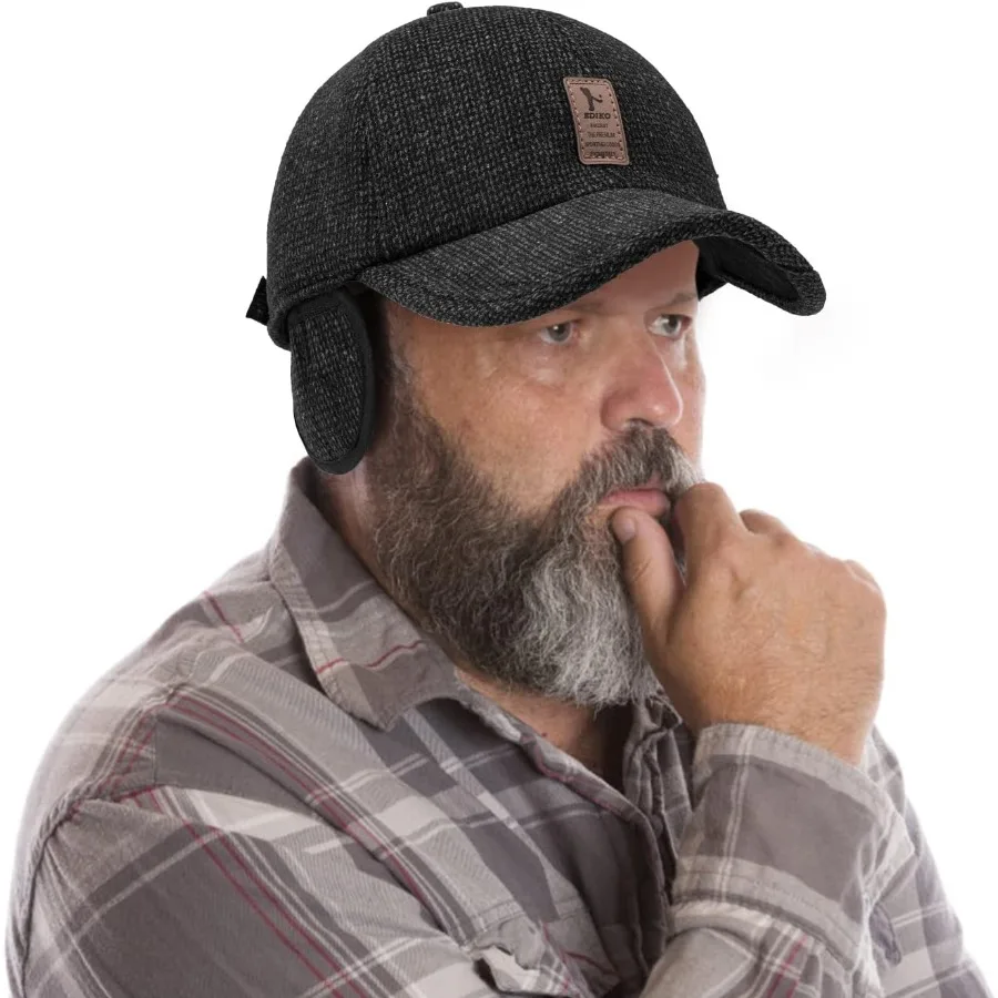 2 Paket Topi Baseball Musim Dingin Pria dengan Penutup Telinga Topi Baseball Musim Dingin dengan Penutup Telinga untuk Pria Berjalan di Luar Ruangan Berlari